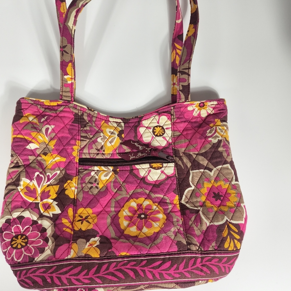Vera Bradley Pink Floral Quilted Tote Shoulder Bag Cotton Preowned EUC